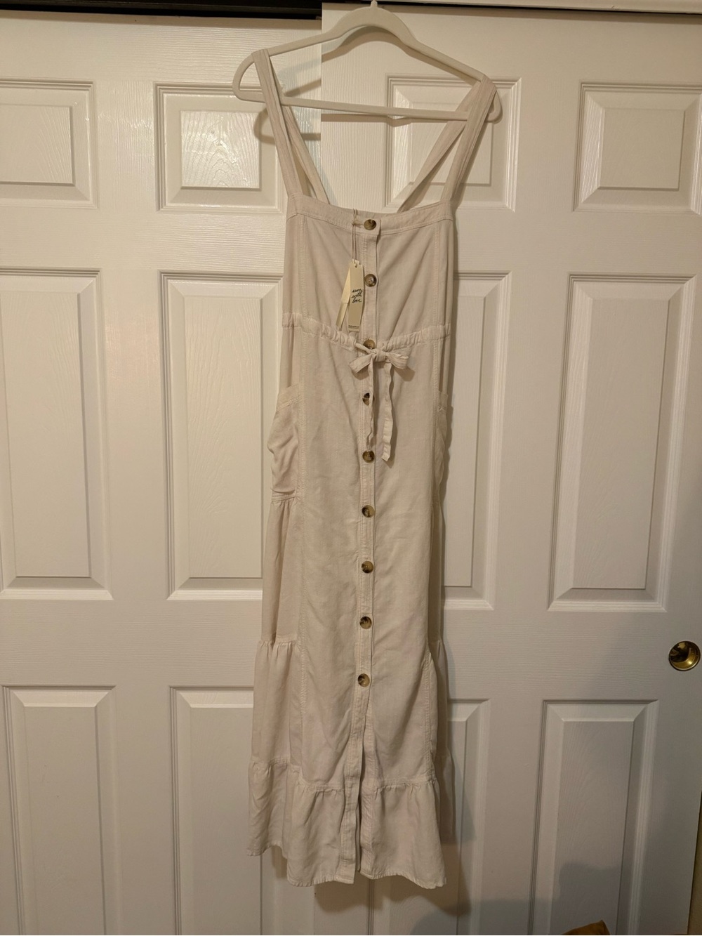 Lovestitch Women's Cream Button-Front Sundress with Tie Waist